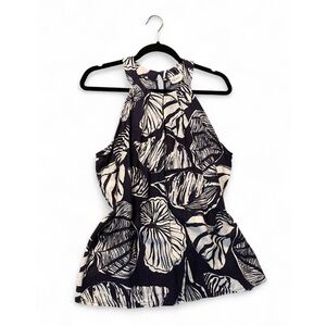 Linen Nautical Blouse Sea Shell Navy White Tank Top Flowy Beach Spring Preppy